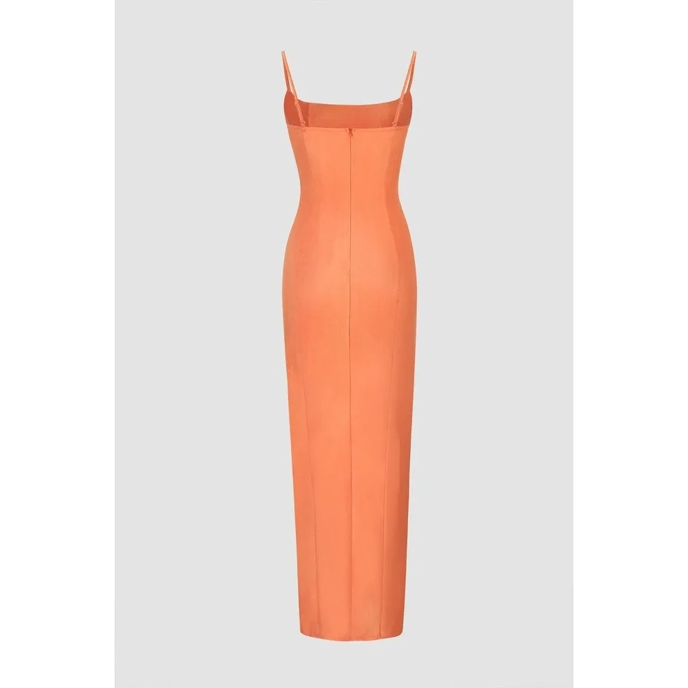 Micas Orange Maxi Dress Corset Style Slit Evening Party Cocktail‎ Dress L